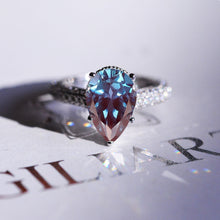 Load image into Gallery viewer, 4 Carat Pear Cut Alexandrite Hidden Halo Gold Engagement Ring