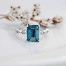 Load image into Gallery viewer, 3 Carat Emerald Cut Teal Sapphire Luxury Vintage Ring