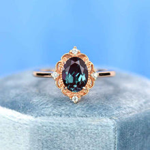 Load image into Gallery viewer, 14K Rose Gold 1.5 Carat Oval Alexandrite Halo Engagement Ring