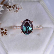 Load image into Gallery viewer, 3 Carat Oval Alexandrite Ring, Hidden Halo Gold Engagement Ring