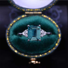 Load image into Gallery viewer, 3Ct Emerald Shape Step Cut Teal Sapphire Gold Engagement Ring