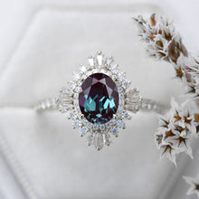 Load image into Gallery viewer, 2 Carat Alexandrite Oval Cut Halo Gold Engagement Ring
