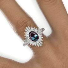 Load image into Gallery viewer, 1.5 Carat Alexandrite Oval Cut Halo 14K Yellow Gold Engagement Ring