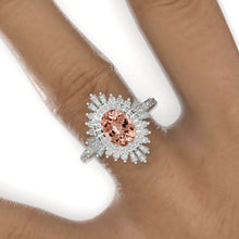 Load image into Gallery viewer, 1.5 Carat Peach Morganite Oval Cut Halo 14K Yellow Gold Engagement Ring