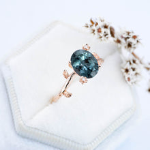 Load image into Gallery viewer, 14K Rose Gold Dainty Oval Teal Sapphire Floral Ring