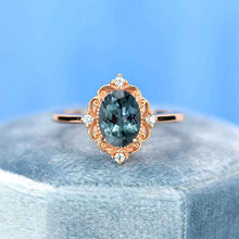 Load image into Gallery viewer, 14K Rose Gold 1.5 Carat Oval Teal Sapphire Halo Engagement Ring