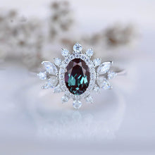 Load image into Gallery viewer, 14K White Gold 1.5 Carat Oval Alexandrite  Snowflake Halo Engagement Ring