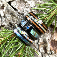 Load image into Gallery viewer, Genuine Fire Opal Tungsten Carbide Wedding Ring with Hawaii Koa Wood