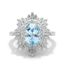 Load image into Gallery viewer, 14K White Gold 2 Carat Oval Genuine Aquamarine Halo Engagement Ring