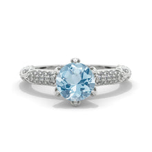 Load image into Gallery viewer, 2 Carat Genuine Aquamarine Floral White Gold Engagement Ring
