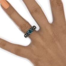 Load image into Gallery viewer, 6mm Round Teal Sapphire Celtic Engagement Ring 14K Black Gold