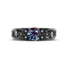 Load image into Gallery viewer, Alexandrite Celtic Engagement Ring 14K Black Gold