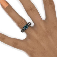 Load image into Gallery viewer, Teal Sapphire Celtic Engagement Ring 14K Black Gold