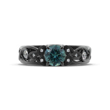 Load image into Gallery viewer, Teal Sapphire Celtic Engagement Ring 14K Black Gold