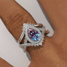 Load image into Gallery viewer, 14K White Gold 1.5 Carat Pear Alexandrite Halo Twisted Engagement Ring Eternity Ring Set