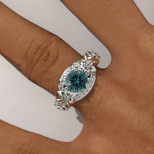 Load image into Gallery viewer, 1.5 Carat Teal Sapphire Gold Floral Engagement Ring