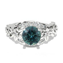Load image into Gallery viewer, 1.5 Carat Teal Sapphire Gold Floral Engagement Ring