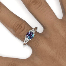 Load image into Gallery viewer, Trillion Three Stone Alexandrite White Gold Engagement Ring