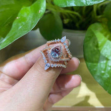Load image into Gallery viewer, Luxury Alexandrite Ring Set, 2ct Pear Cut Alexandrite Ring Set, Rose Gold Ring Unique Curved Marquise Cut Ring