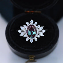Load image into Gallery viewer, 14K White Gold 1 Carat Oval Alexandrite Snowflake Halo Engagement Ring