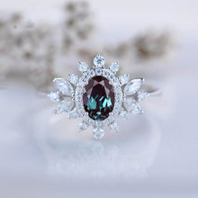 Load image into Gallery viewer, 14K White Gold 1.5 Carat Oval Alexandrite Snowflake Halo Engagement Ring