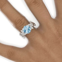 Load image into Gallery viewer, 2 Carat Aquamarine Twig Floral White Gold Engagement Ring