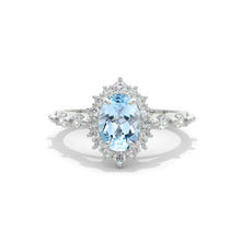 Load image into Gallery viewer, 14K White Gold 1.2 Carat Oval Genuine Aquamarine Halo Engagement Ring