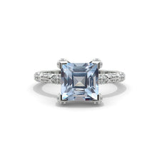 Load image into Gallery viewer, 2.5 Carat Princess Cut Genuine Aquamarine White Gold Engagement Ring