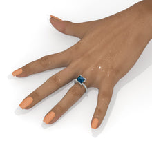 Load image into Gallery viewer, 2.5 Carat Princess Cut Teal Sapphire White Gold Engagement Ring
