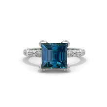 Load image into Gallery viewer, 2.5 Carat Princess Cut Teal Sapphire White Gold Engagement Ring