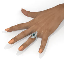 Load image into Gallery viewer, 14K White Gold 1.7 Carat Teal Sapphire Halo Vintage Engagement Ring