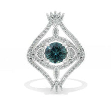 Load image into Gallery viewer, 14K White Gold 1.7 Carat Teal Sapphire Halo Vintage Engagement Ring