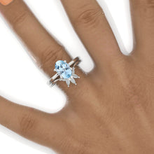 Load image into Gallery viewer, 3 Carat Oval Genuine Aquamarine 14K White Gold Engagement Ring, Eternity Ring Set