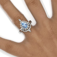 Load image into Gallery viewer, 14K White Gold 1.9 Carat Pear Genuine Aquamarine Halo Engagement Ring Eternity Ring Set