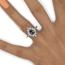 Load image into Gallery viewer, 14K White Gold 1.5 Carat Oval Alexandrite Halo Engagement Ring