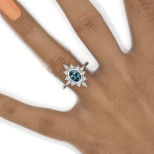Load image into Gallery viewer, 14K White Gold 1.5 Carat Oval Teal Sapphire Halo Engagement Ring