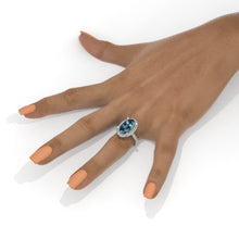 Load image into Gallery viewer, 14K White Gold Oval Teal Sapphire Halo Cocktail Ring