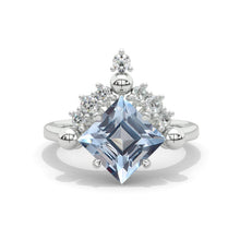 Load image into Gallery viewer, 2.5 Carat Princess Cut Genuine Aquamarine White Gold Halo Engagement Ring