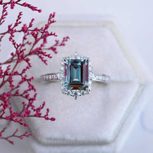 Load image into Gallery viewer, 3 Carat  Cut Alexandrite Halo Gold Engagement Ring