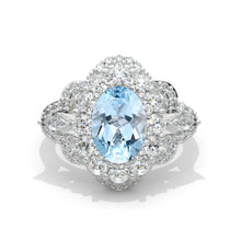 Load image into Gallery viewer, 3 Carat Genuine Aquamarine Oval Cut Halo White Gold Engagement Ring
