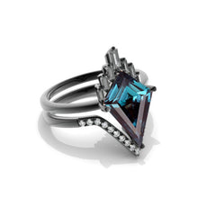 Load image into Gallery viewer, 14K Black Gold 4 Carat Kite Alexandrite Halo Engagement Ring, Eternity Ring Set