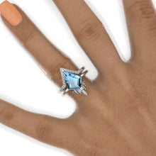 Load image into Gallery viewer, 4 Carat Kite Genuine Aquamarine Halo 14K White Gold Engagement Ring, Eternity Ring Set