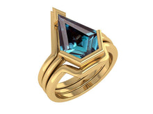 Load image into Gallery viewer, Shield Moissanite 14K Gold Yellow 4 Carat Kite Alexandrite Unique Engagement Ring, Plain Eternity Ring Set Three Rings Set