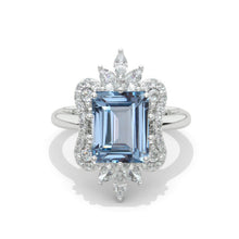 Load image into Gallery viewer, 3 Carat Genuine Aquamarine Emerald Cut Halo White Gold Engagement Ring