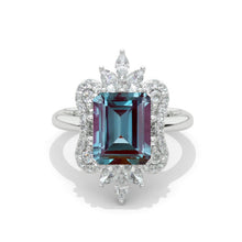Load image into Gallery viewer, 3 Carat Alexandrite Emerald Cut Halo White Gold Engagement  Ring