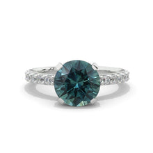 Load image into Gallery viewer, 3 Carat Teal Sapphire Hidden Halo Engagement Ring