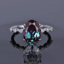 Load image into Gallery viewer, 4ct Classic Oval Alexandrite Engagement Ring. 14K Gold Solitaire ring. Oval Cut Ring. Alexandrite Wedding Ring Anniversary ring, Vintage royal Style