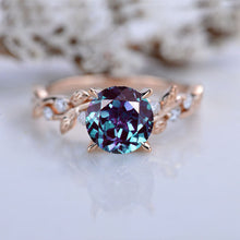 Load image into Gallery viewer, 2 Carat Round Brilliant Cut Alexandrite Floral Rose Gold Engagement Ring