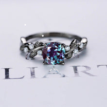 Load image into Gallery viewer, Round Brilliant Cut Alexandrite Floral Black Gold Engagement Ring