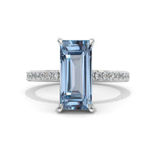 Load image into Gallery viewer, 5 Carat Radiant Genuine Aquamarine Hidden Halo Engagement 14K White Gold Ring